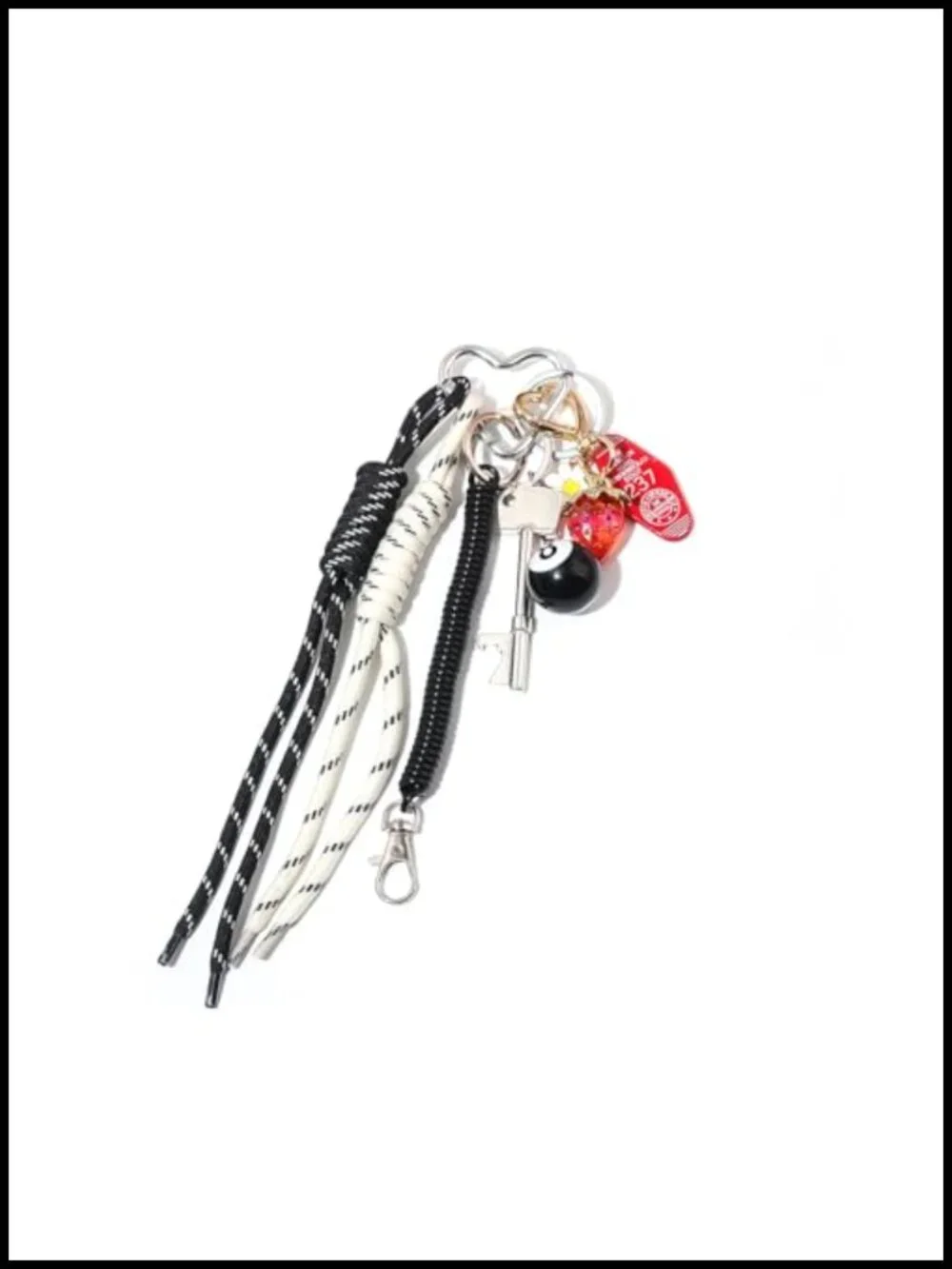 Y2K Tote Bag Charm Keychain - 8 Ball Strawberry Rope Pendant, Handbag Accessory